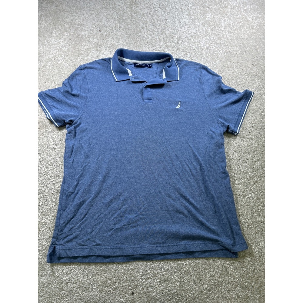 Nautica Polo Shirt Mens XL Blue Classic Fit Embroidered Logo Casual Short Sleeve